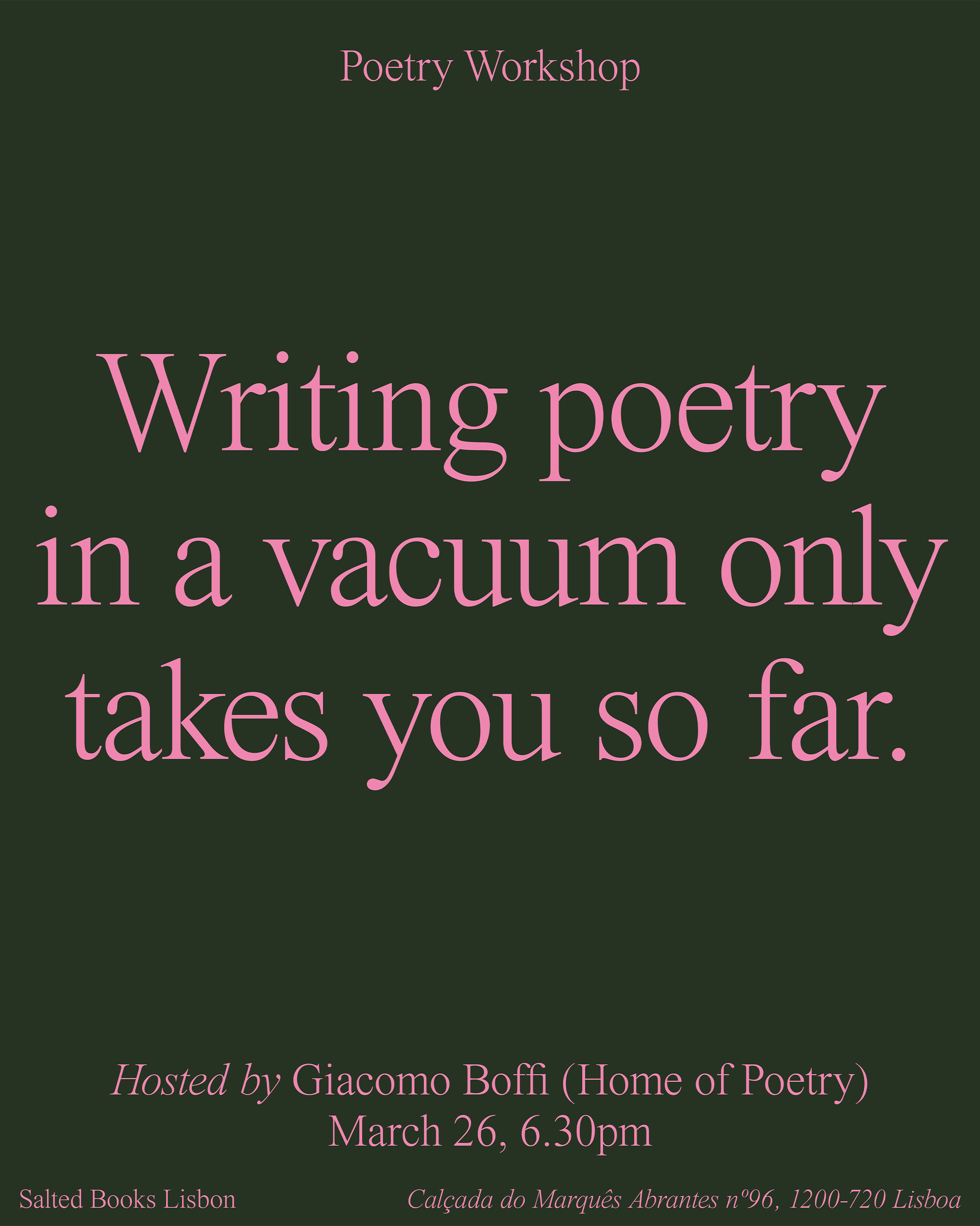 Poetry Workshop — Hosted by Giacomo Boffi