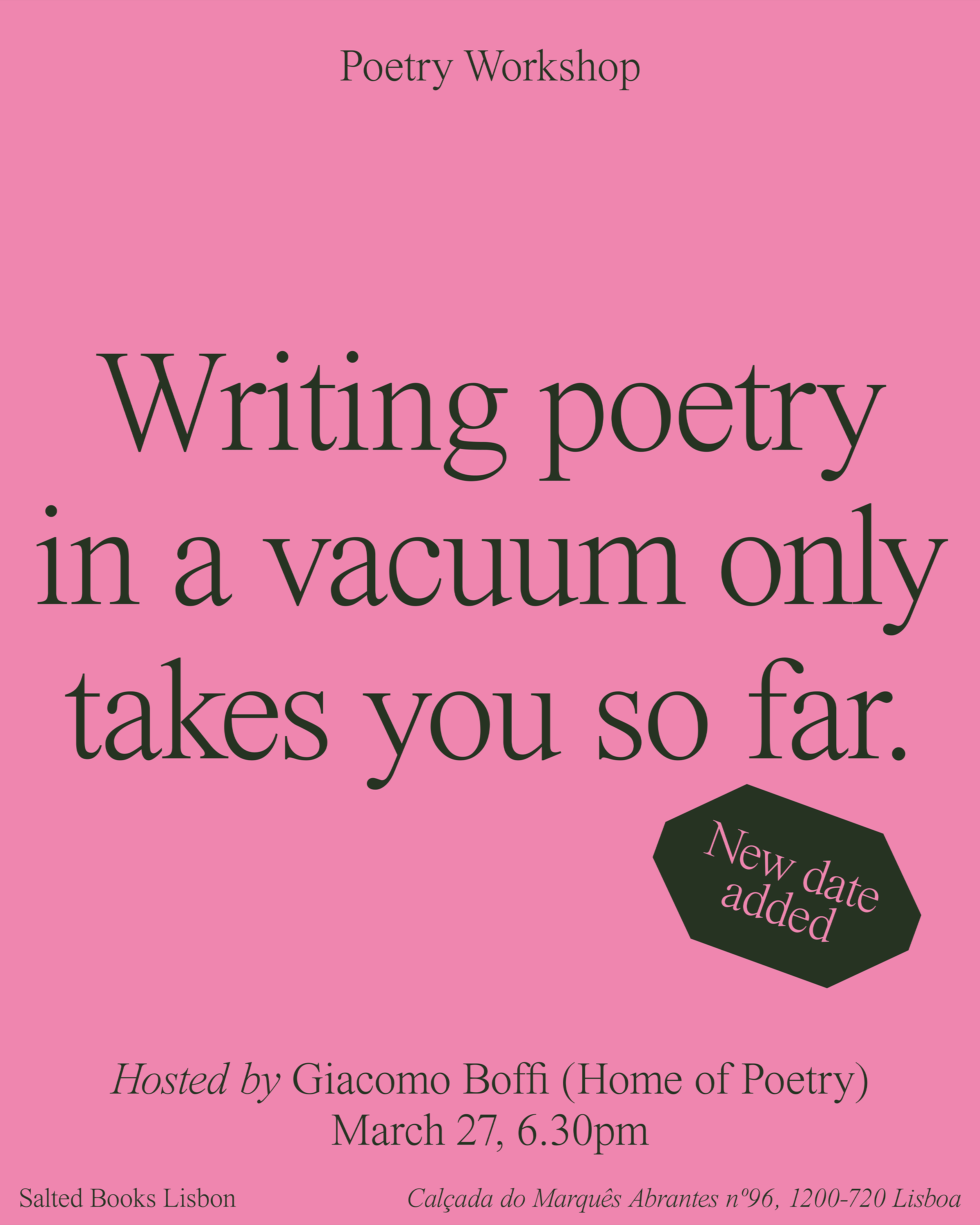 Poetry Workshop — Hosted by Giacomo Boffi